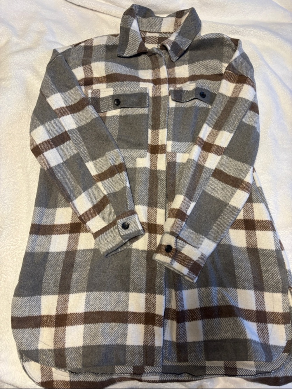 Brown Gray and White Plaid Shacket